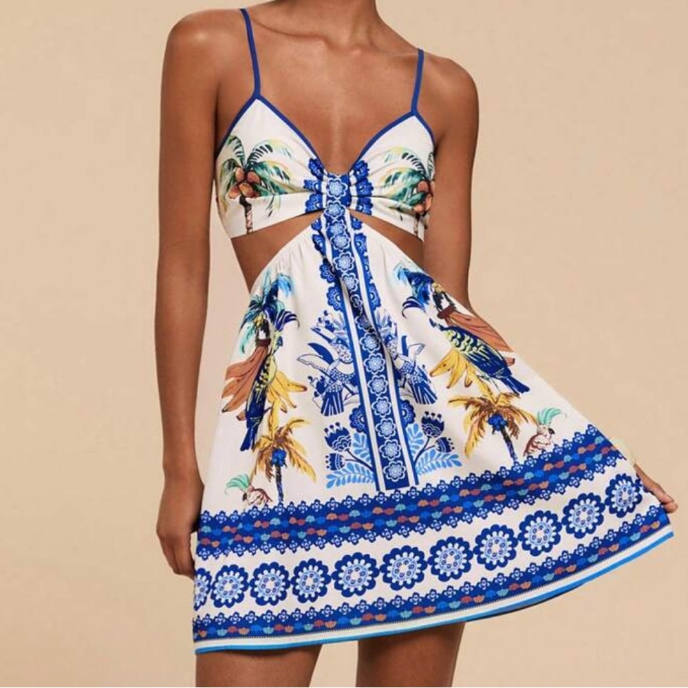 Tropical Print cut out Dress